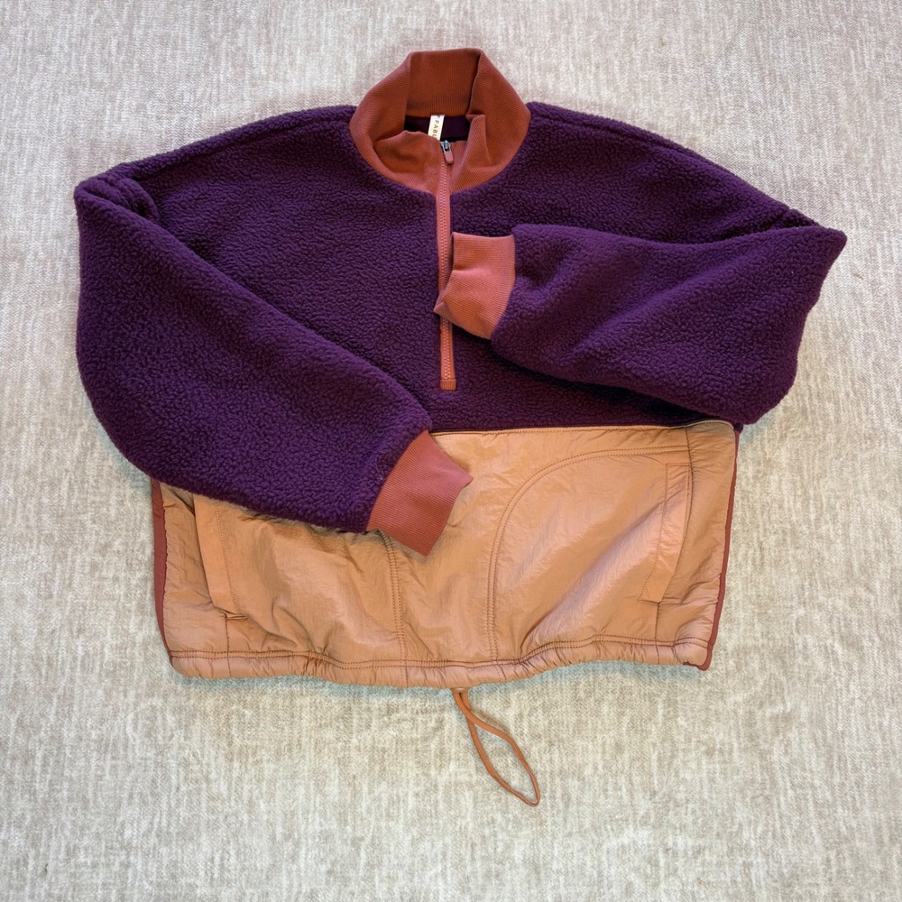Fabletics Fleece‎ Large Pullover 1/4 Zip Colorblock Cropped Athletic Top Sweater